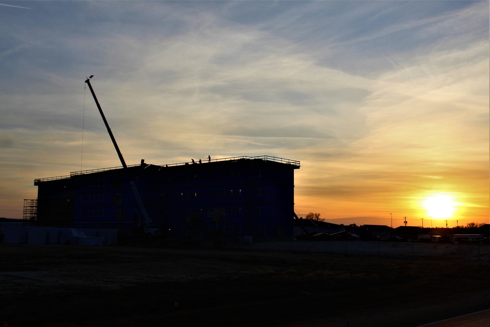 Sunrise, sunset for barracks construction at Fort McCoy