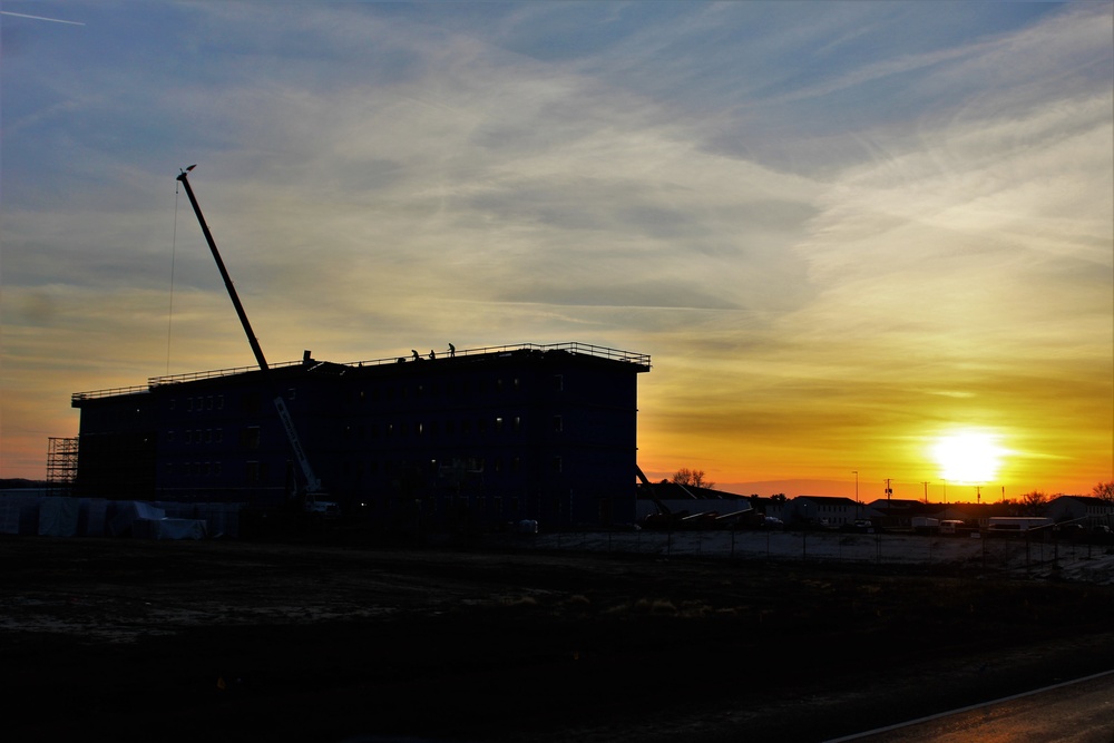 Sunrise, sunset for barracks construction at Fort McCoy