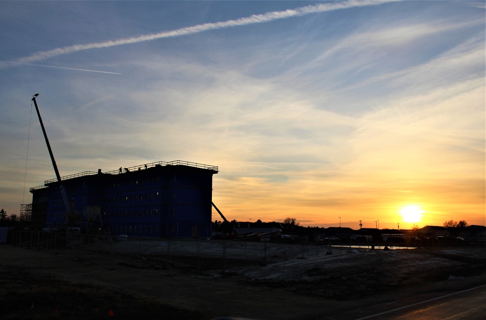 Sunrise, sunset for barracks construction at Fort McCoy