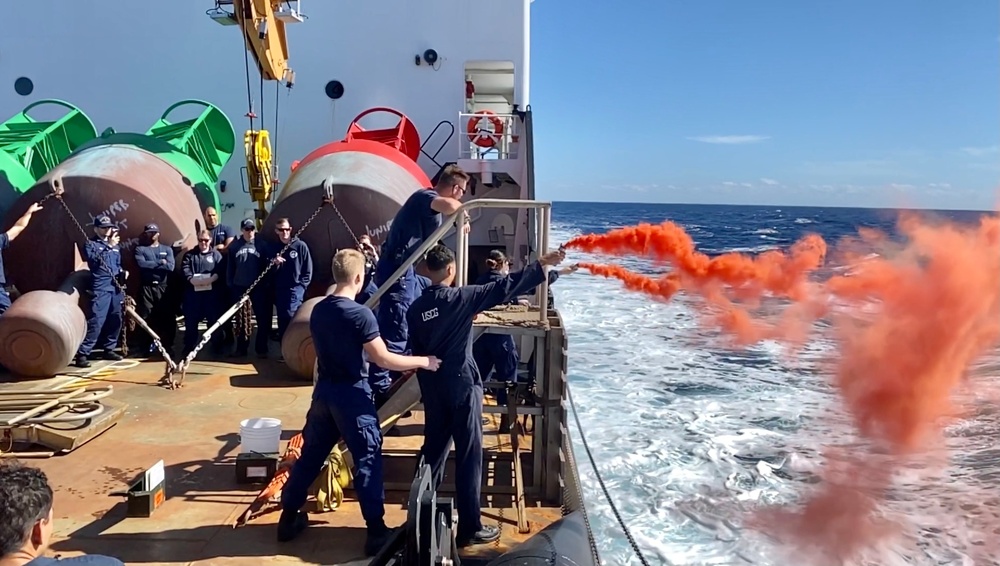 Crews on the Coast Guard Cutter Juniper conduct at-sea training