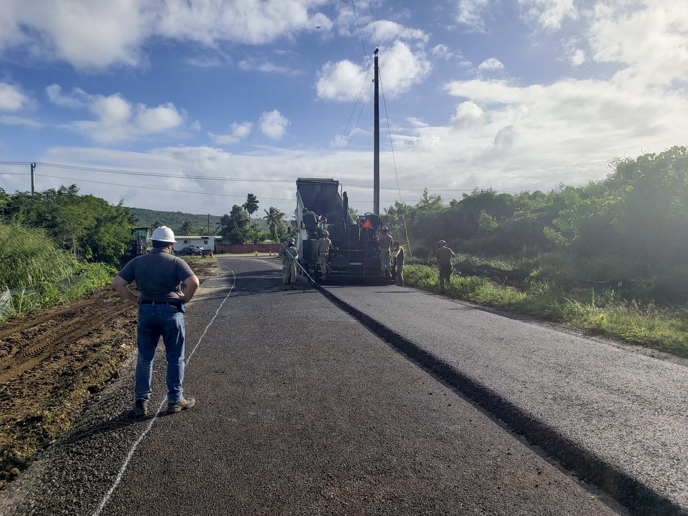 Seabees Pave Road in Tinian