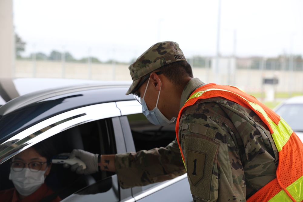 Soldiers conduct COVID-19 gate screening at Camp Humphreys