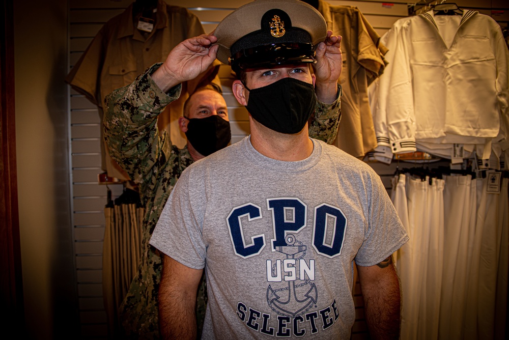 MSRON 11 CPO FY21 Selectees hold Uniform Fittings as part of CPO Initiation Onboard NWS Seal Beach