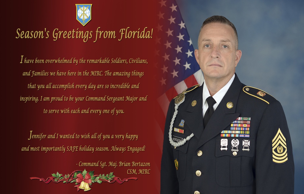 Command Sgt. Maj. Brian Bertazon, Command Sergeant Major, Military Intelligence Readiness Command Holiday Message