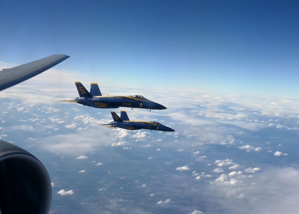 Pease KC-46A Pegasus refuels Blue Angles for West Point flyover