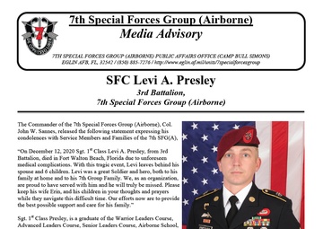 Media Advisory: SFC Levi A. Presley