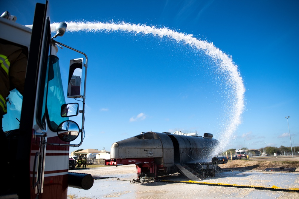 JBSA firefighters conduct semi-annual aircraft rescue, firefighting training