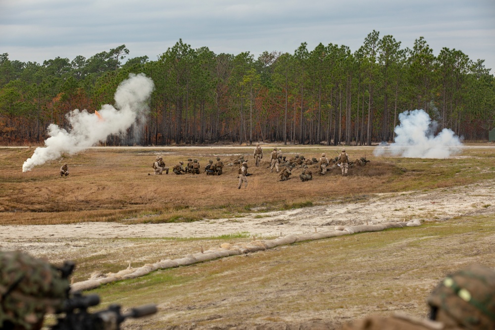 3rd Battalion, 6th Marine Regiment conducts live-fire training on Camp Lejeune’s improved G-36 Company Assault Range