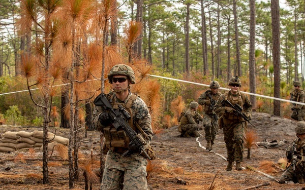 3rd Battalion, 6th Marine Regiment conducts dry-fire training on Camp Lejeune’s improved G-36 Company Assault Range