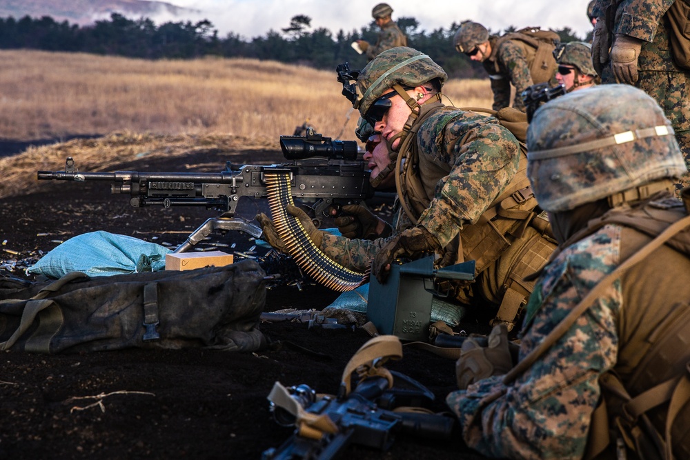 U.S. Marines participate in a live-fire squad attack range during exercise Fuji Viper 21.1