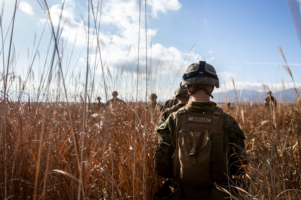 U.S. Marines participate in a live-fire squad attack range during exercise Fuji Viper 21.1