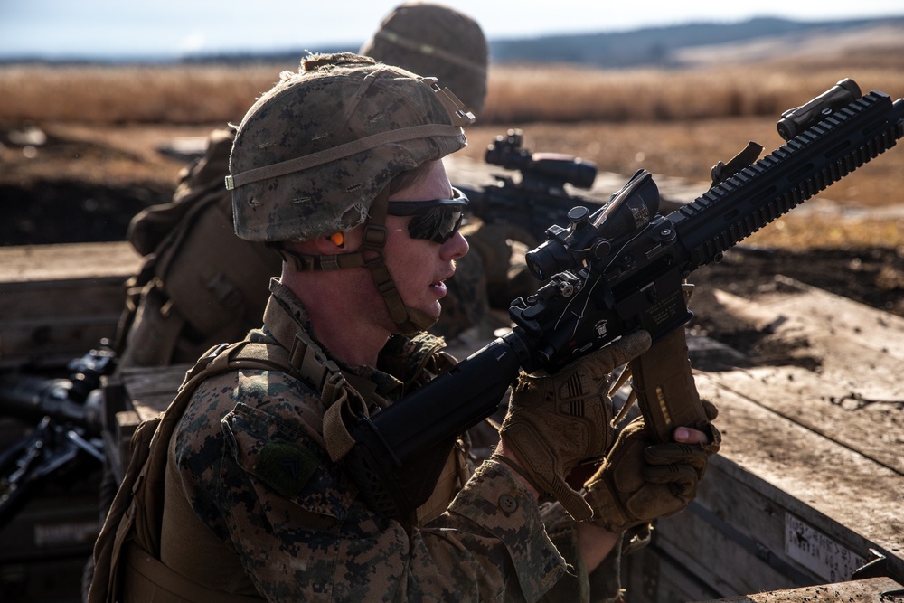 U.S. Marines participate in a live-fire squad attack range during exercise Fuji Viper 21.1