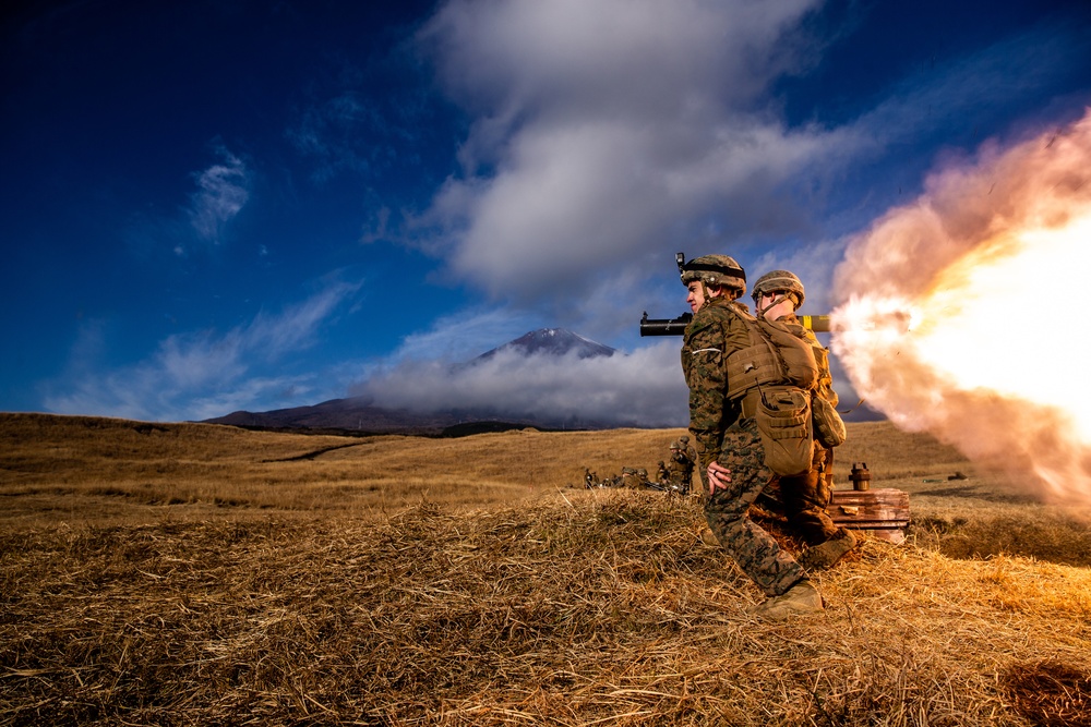 U.S. Marines participate in a live-fire squad attack range during exercise Fuji Viper 21.1