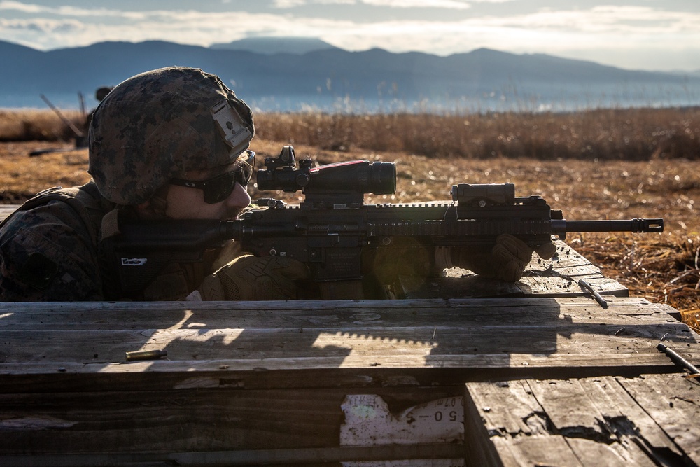 U.S. Marines participate in a live-fire squad attack range during exercise Fuji Viper 21.1