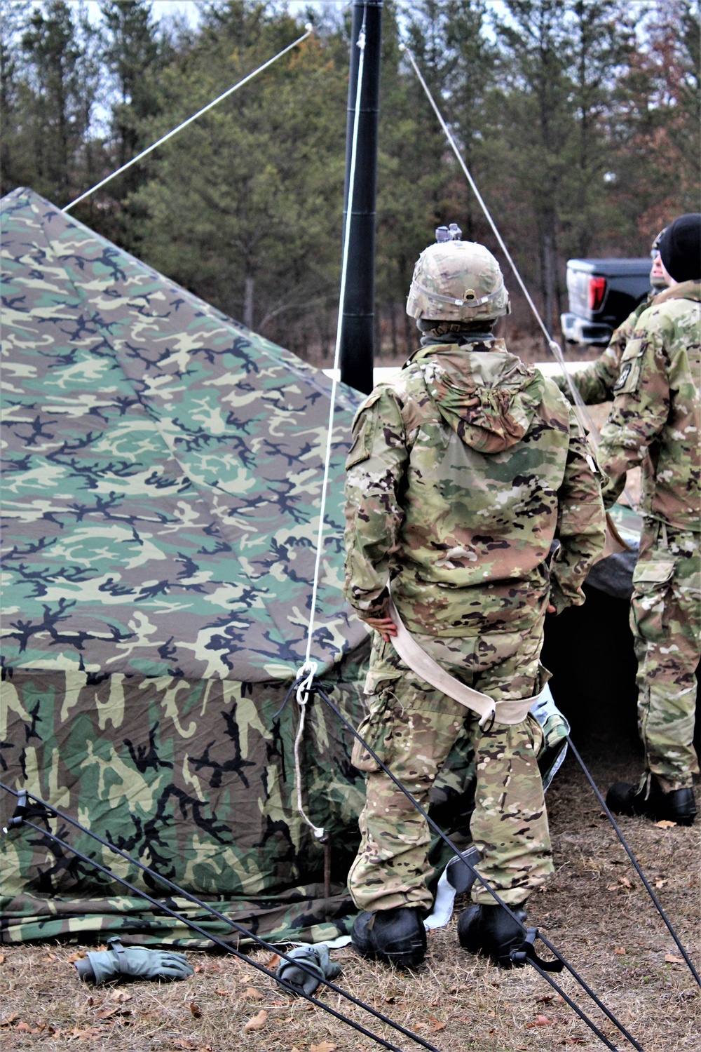 Cold-Weather Operations Course students practice building Arctic tent