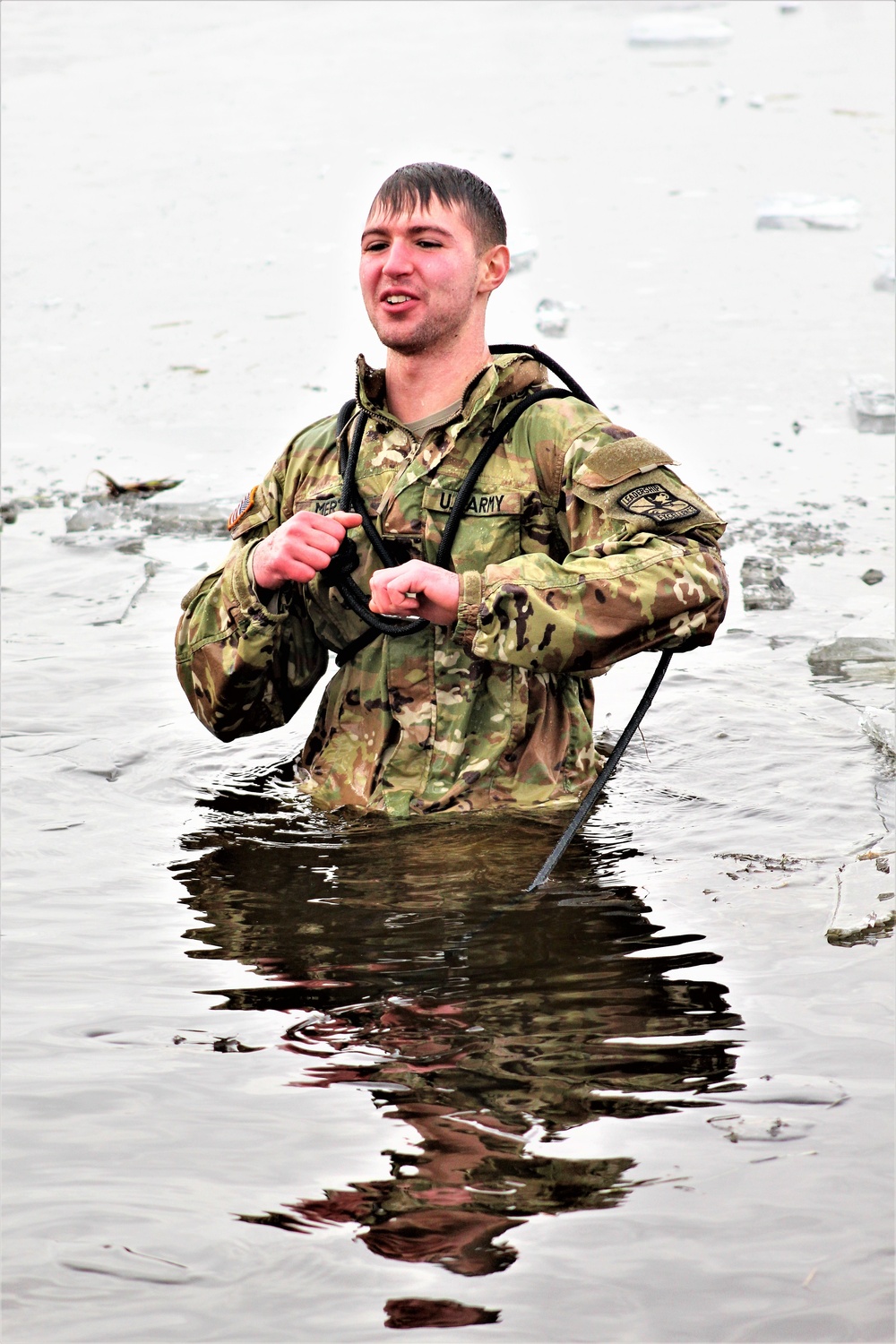 Soldiers participate in cold-water immersion event during CWOC training at Fort McCoy
