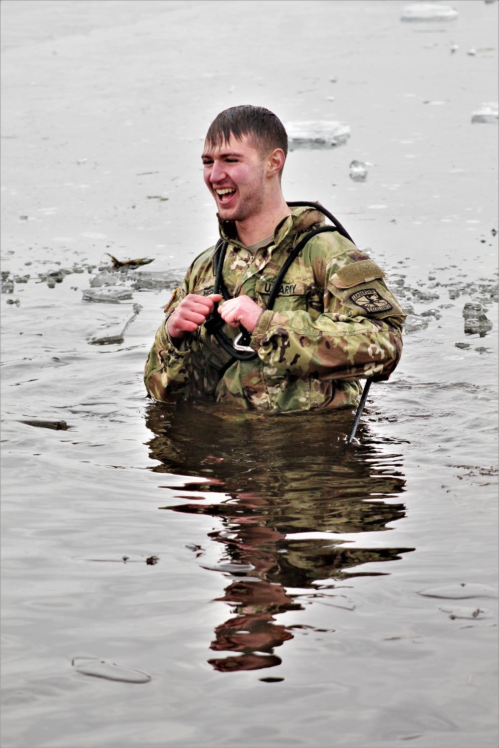 Soldiers participate in cold-water immersion event during CWOC training at Fort McCoy