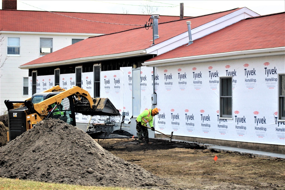 World War II-era buildings under renovation at Fort McCoy