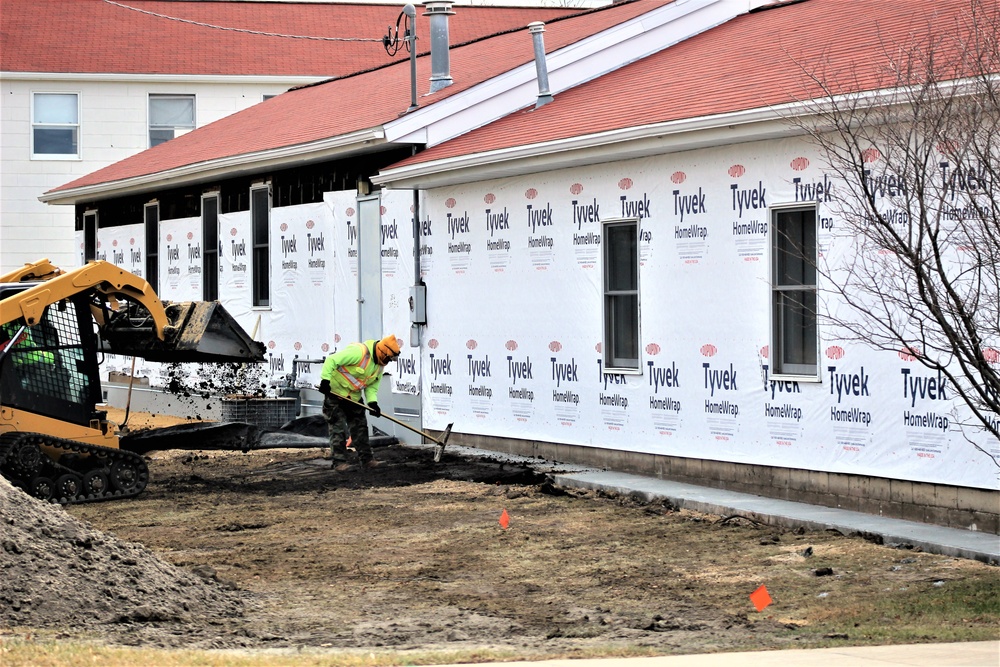 World War II-era buildings under renovation at Fort McCoy