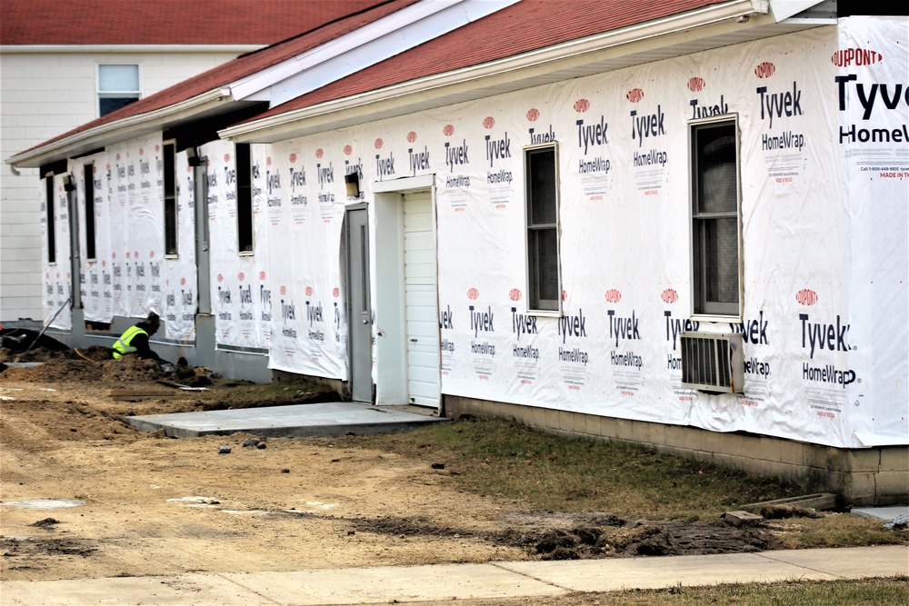 World War II-era buildings under renovation at Fort McCoy