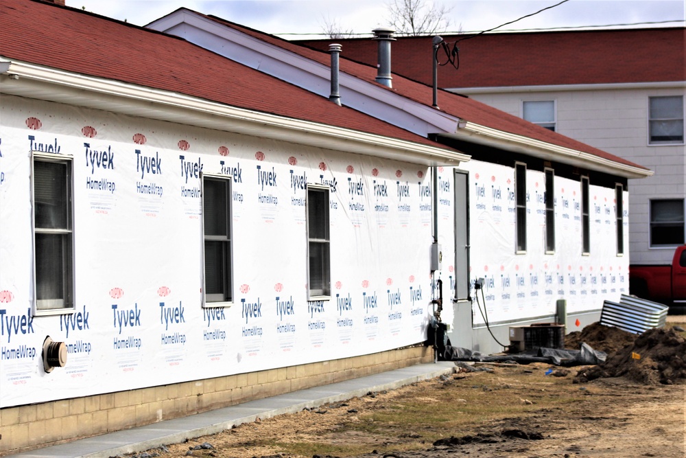 World War II-era buildings under renovation at Fort McCoy