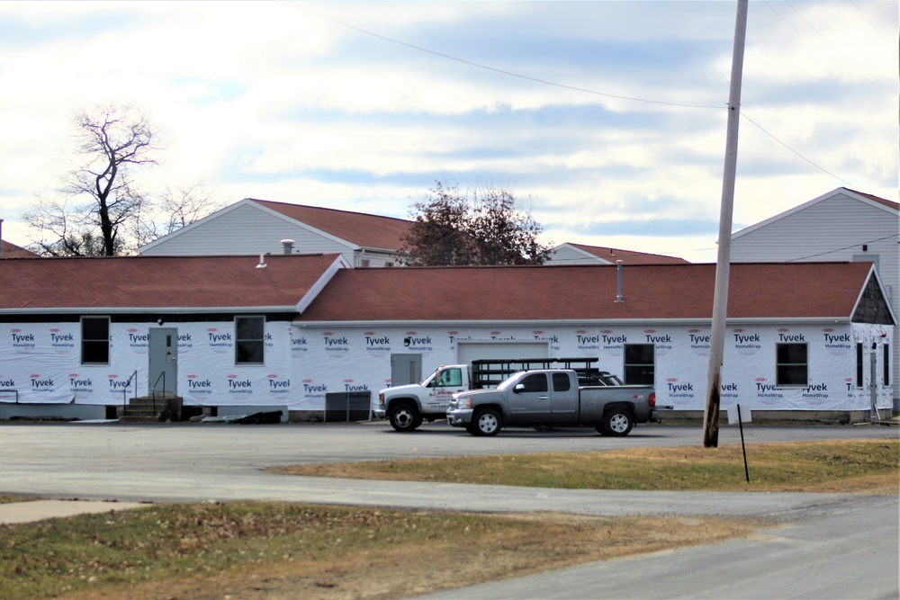 World War II-era buildings under renovation at Fort McCoy