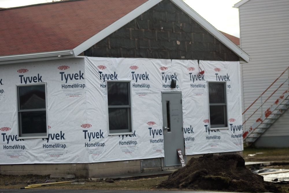 World War II-era buildings under renovation at Fort McCoy