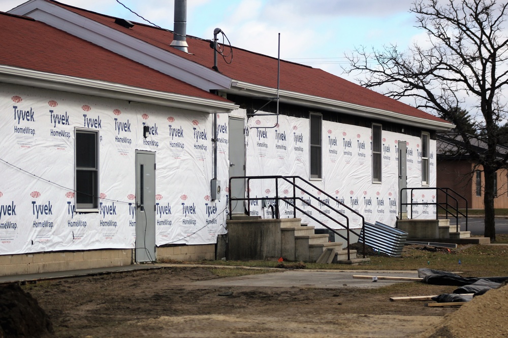 World War II-era buildings under renovation at Fort McCoy