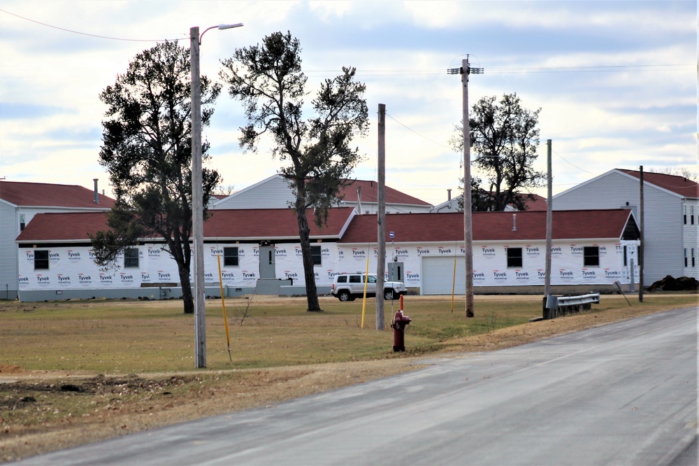 World War II-era buildings under renovation at Fort McCoy