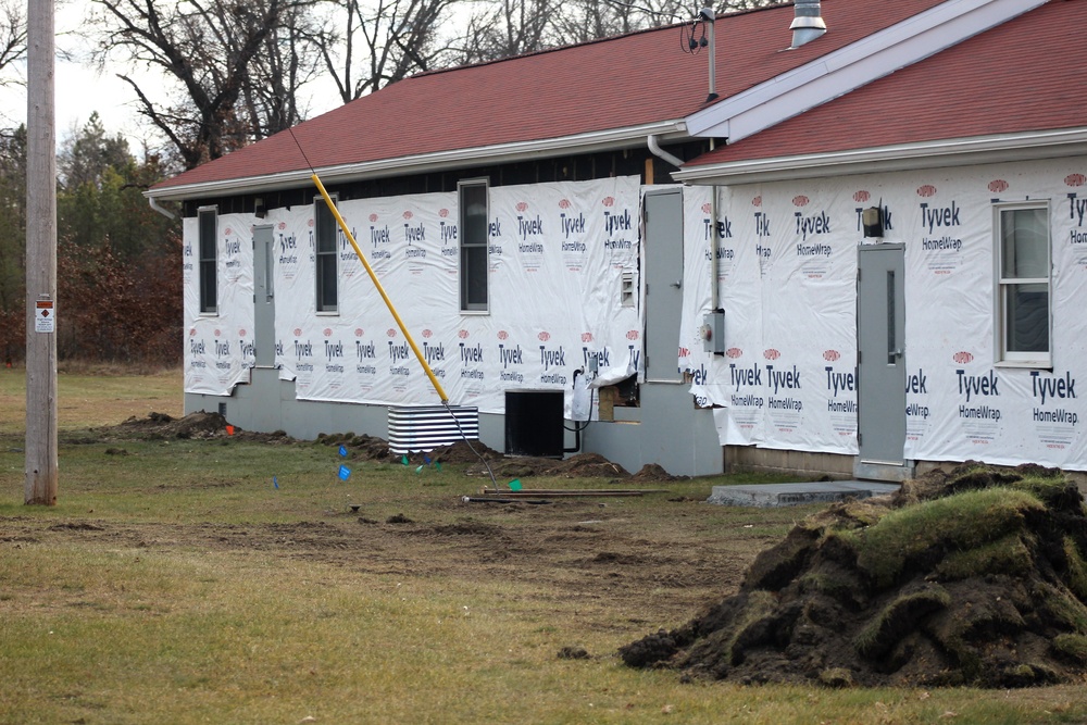 World War II-era buildings under renovation at Fort McCoy