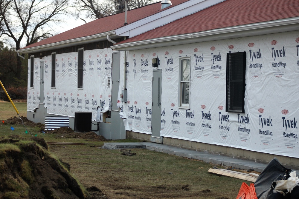 World War II-era buildings under renovation at Fort McCoy