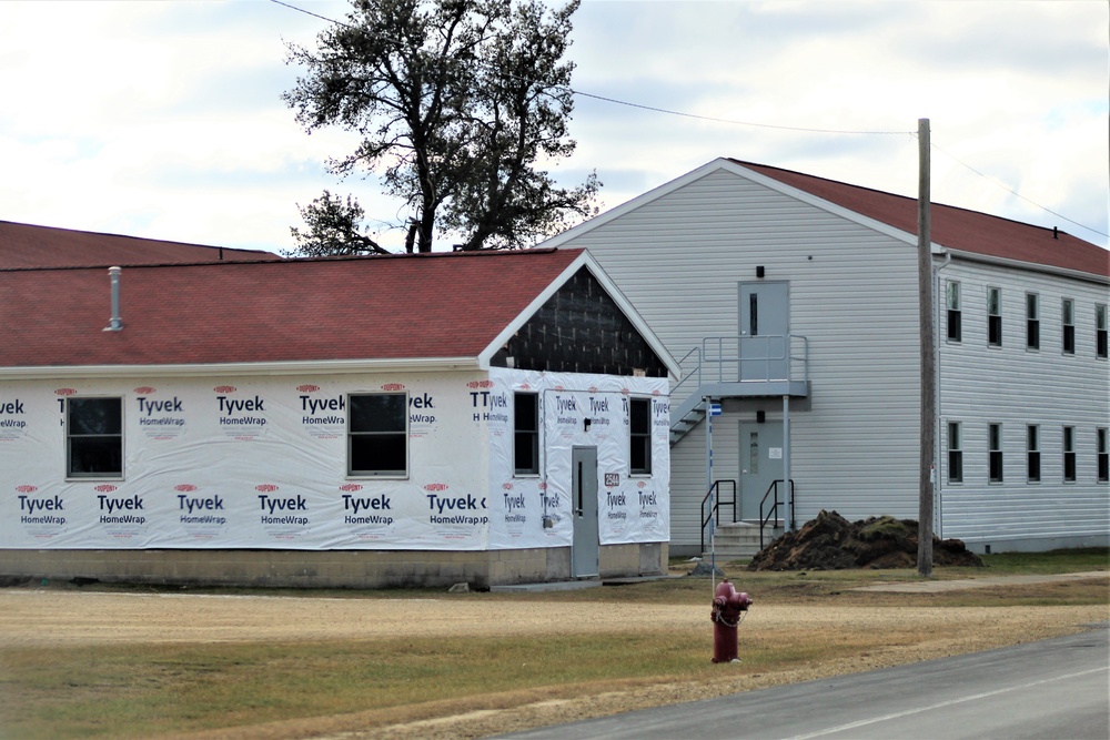 World War II-era buildings under renovation at Fort McCoy