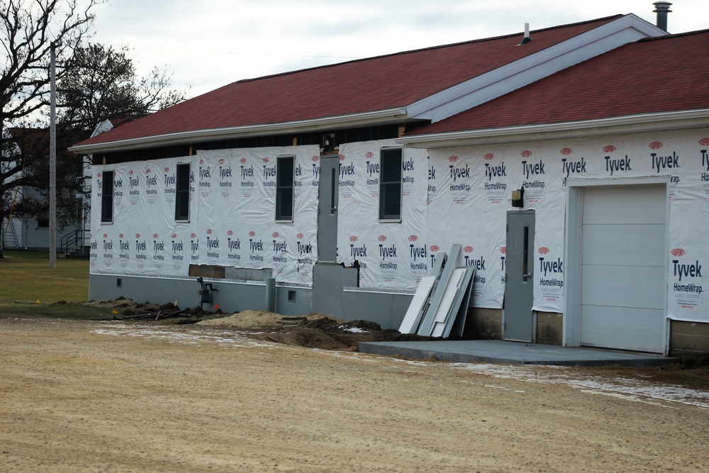 World War II-era buildings under renovation at Fort McCoy