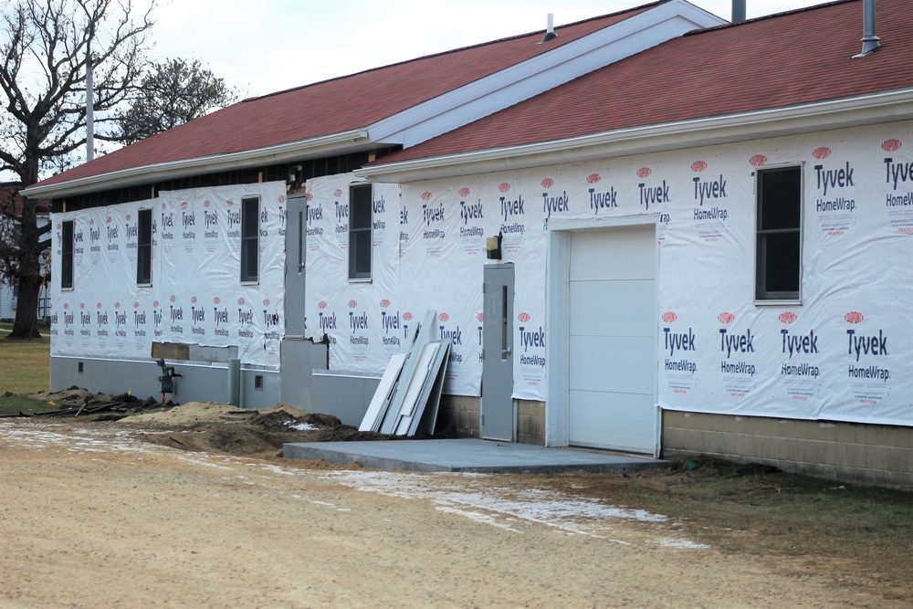 World War II-era buildings under renovation at Fort McCoy