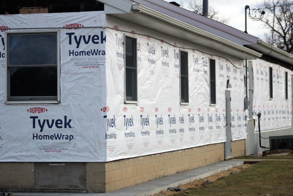 World War II-era buildings under renovation at Fort McCoy