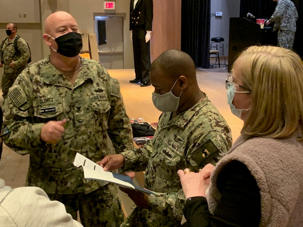 Chief Petty Officer Selectees Safely Get Fitted for their New Uniforms