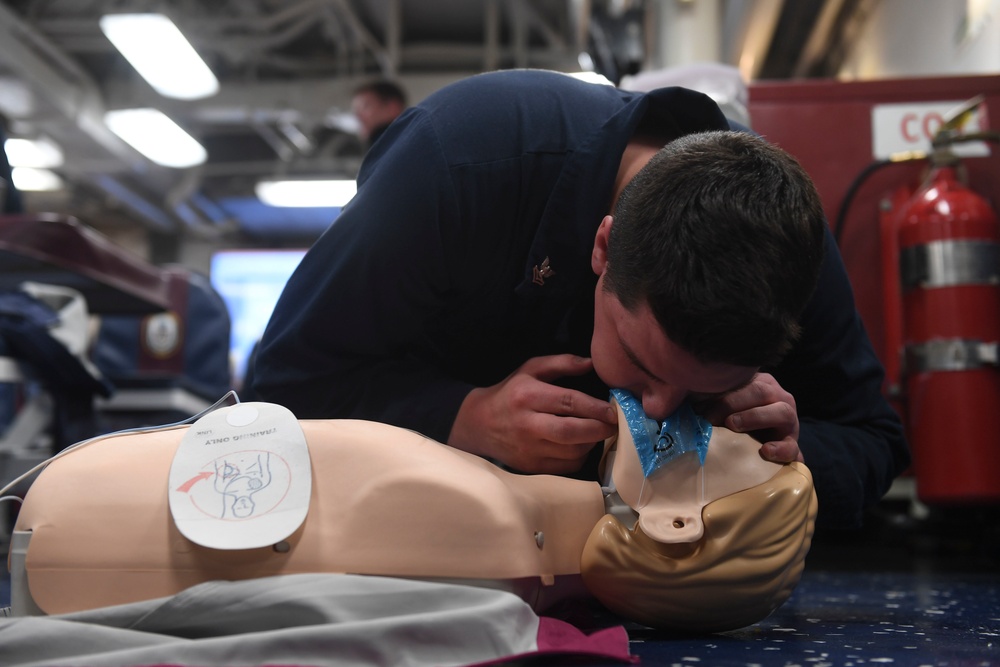 USS Princeton Sailor Recertify In CPR