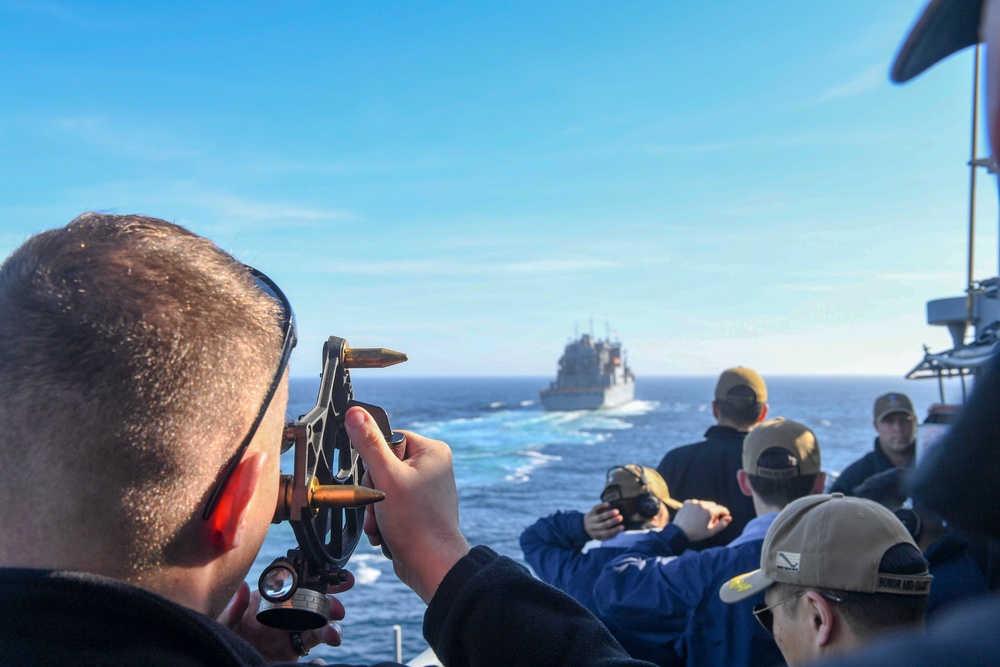 USS Princeton Sailors Prepare To Come Along Side USNS Charles Drew