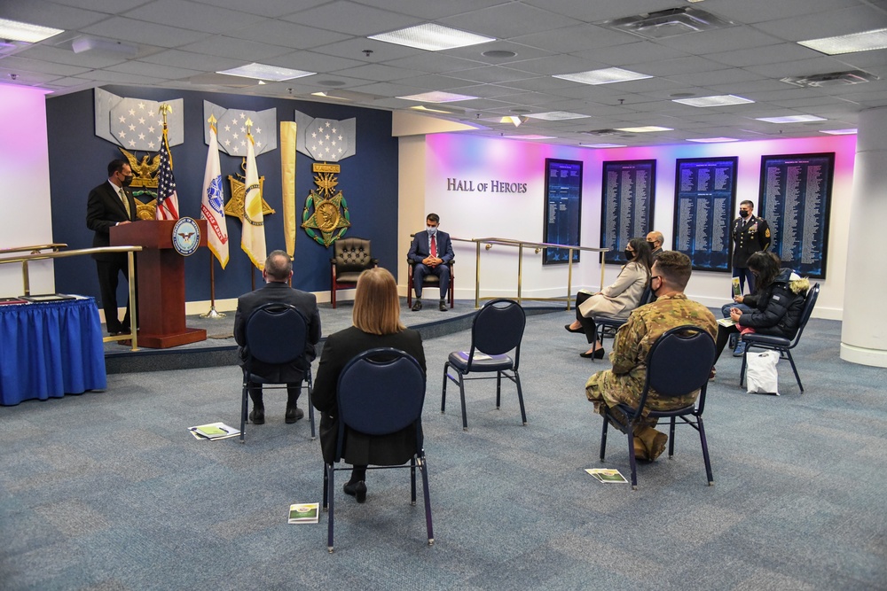 Farhan Khan, Director of Architecture, Data and Standards, Army CIO, recognized during pinning ceremony