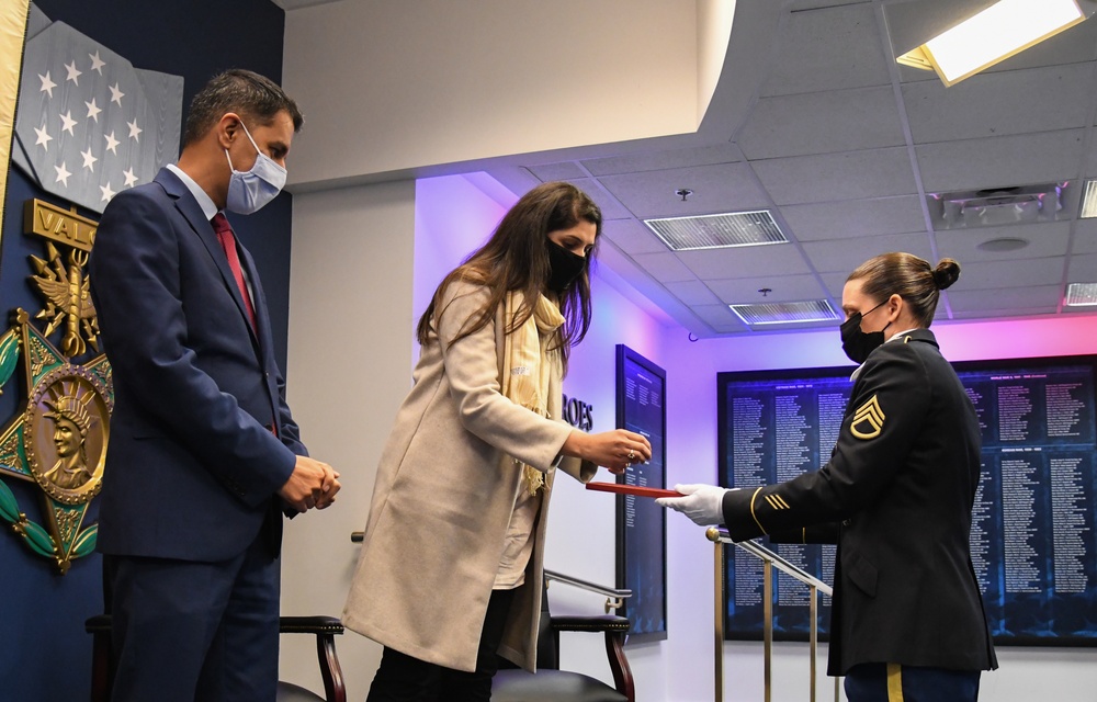 Farhan Khan, Director of Architecture, Data and Standards, Army CIO, recognized during pinning ceremony