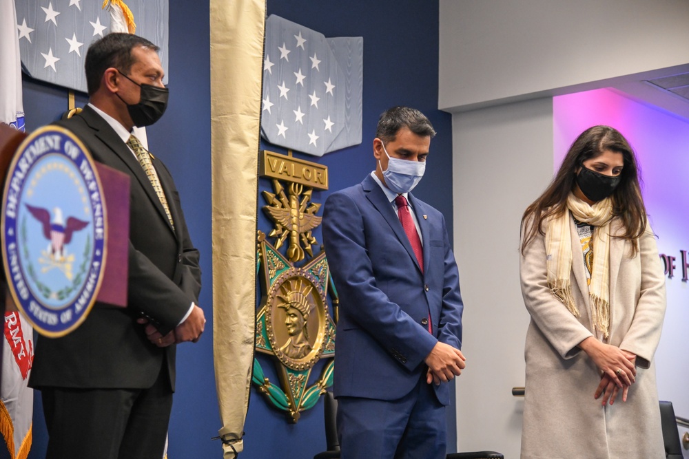 Farhan Khan, Director of Architecture, Data and Standards, Army CIO, recognized during pinning ceremony