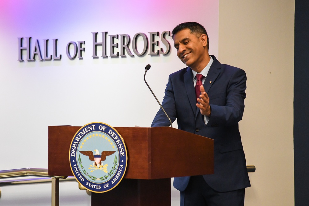 Farhan Khan, Director of Architecture, Data and Standards, Army CIO, recognized during pinning ceremony