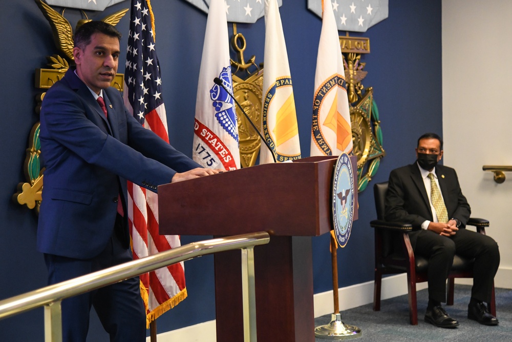 Farhan Khan, Director of Architecture, Data and Standards, Army CIO, recognized during pinning ceremony