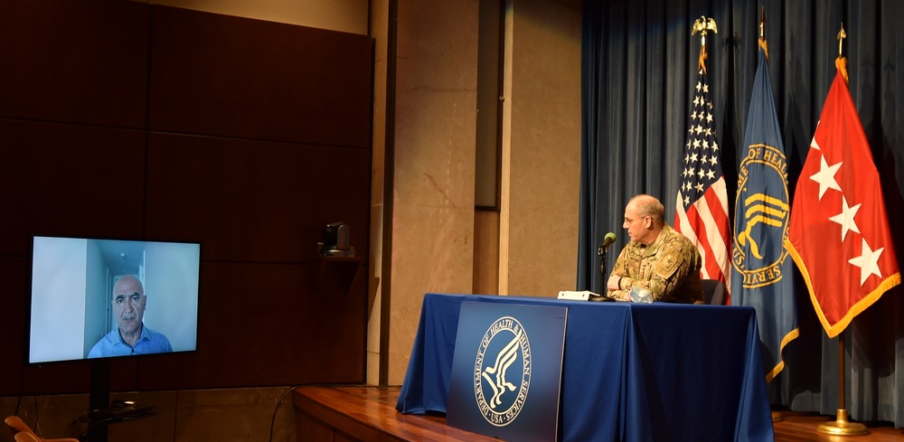 Dr. Moncef Slaoui and Gen. Gus Perna discuss vaccines at a press conference