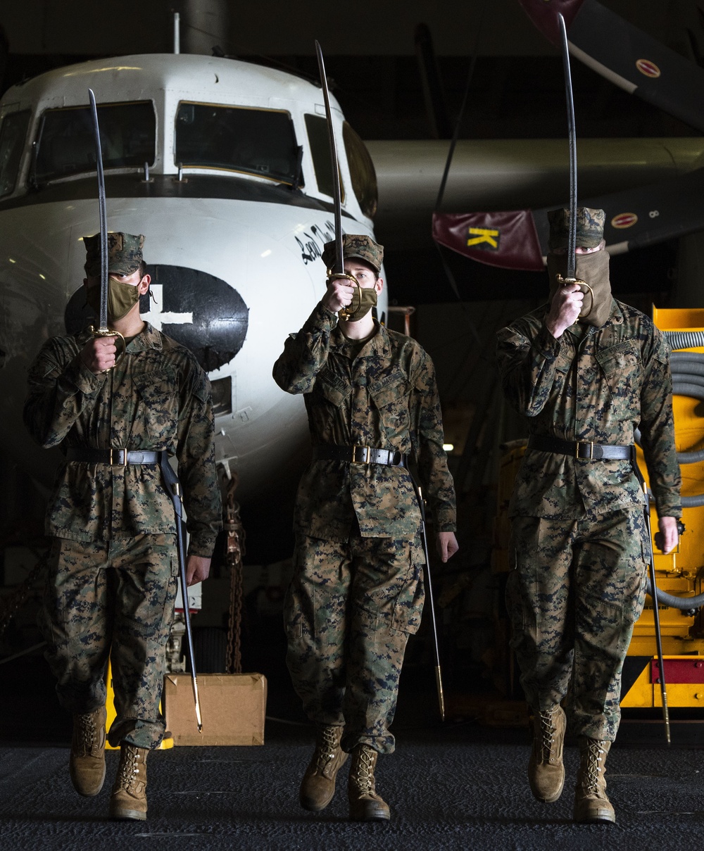 Marines Practice Sword Drills Aboard Nimitz