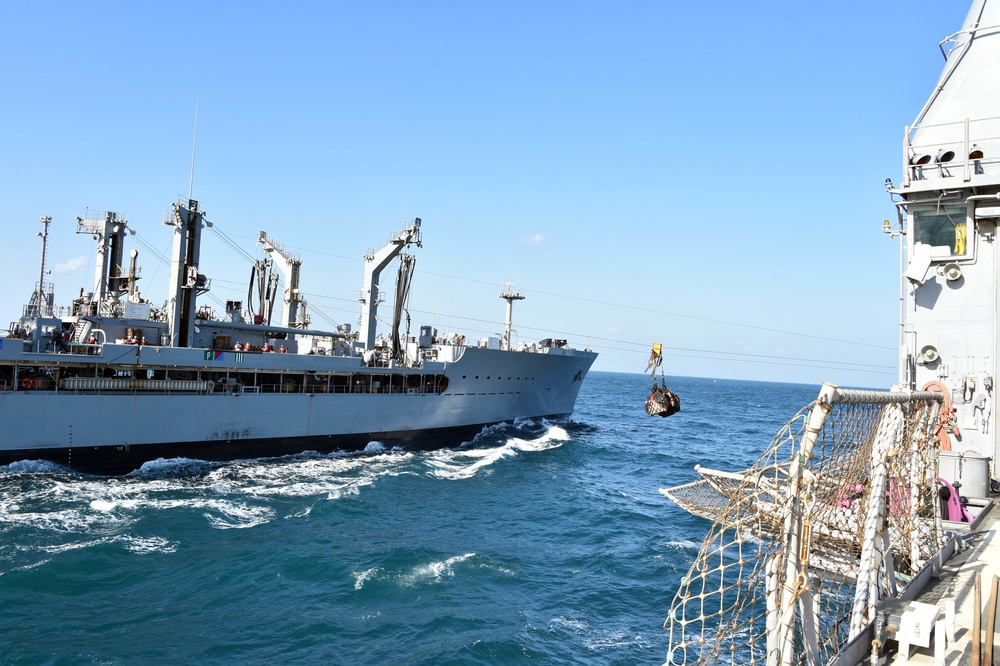 USS PHILIPPINE SEA CONDUCTS RAS WITH USNS LEROY GRUMMAN/DEPLOYMENT