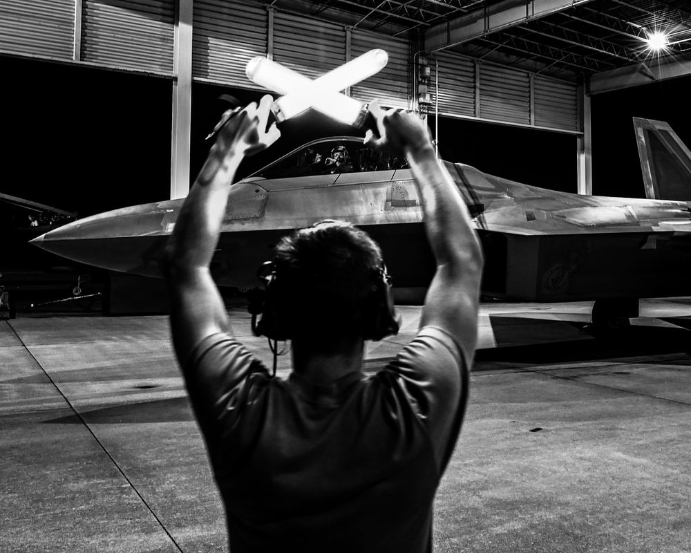 F22s Practice Night Flying Ops