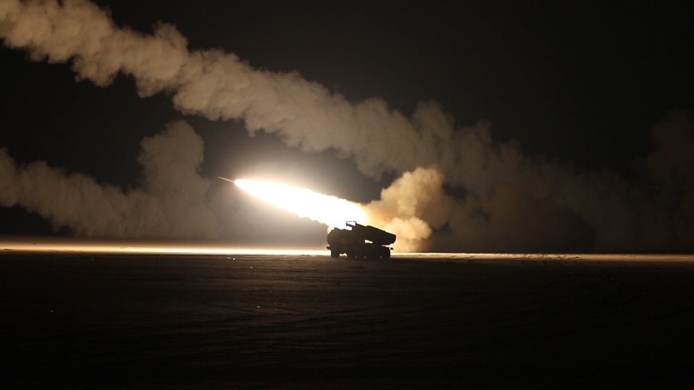 Multiple rockets fire from High Mobility Artillery RocketSystems