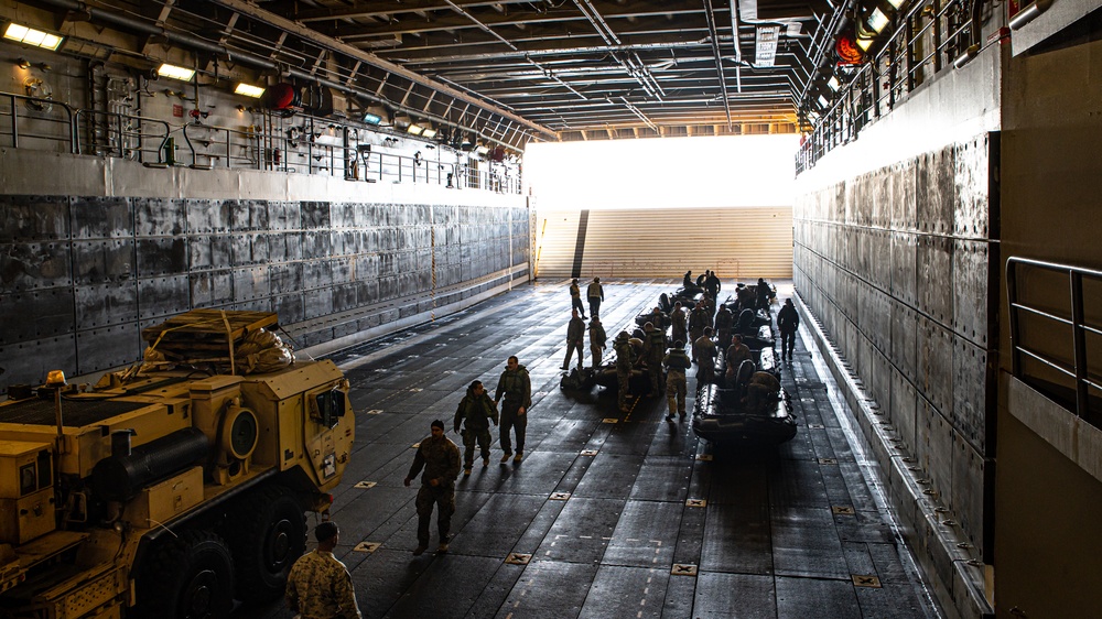 BLT 1/4 Marines prepare small boats for training aboard USS San Diego
