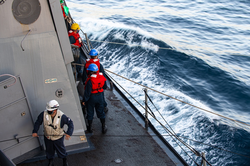 USS San Diego receives replenishment from USNS Guadalupe